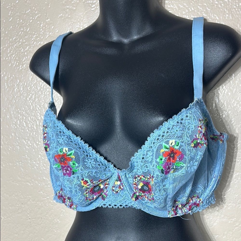 Savage x fenty 38G mesh lace floral‎ underwire colorful blue bra